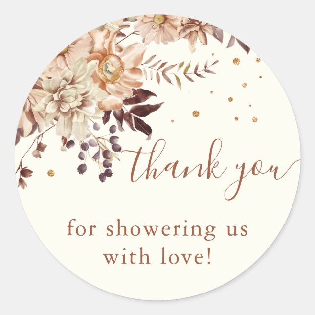 Adesivo Boho Floral Fall Chá de fraldas Clássico Round Sti (Frente)