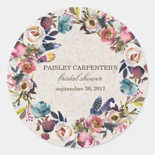 Adesivo Boho Floral Feather Rustic Chá Sticker, Favor (Frente)