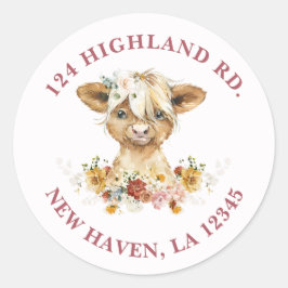 Adesivo Boho Floral Highland Cow Return Endereço