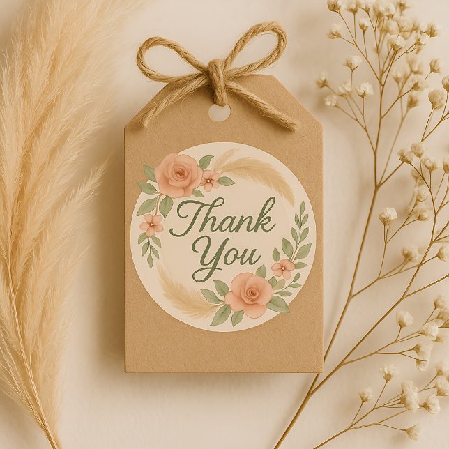 Adesivo Boho Floral Obrigado Chá de fraldas Sticker - Sage (Criador carregado)