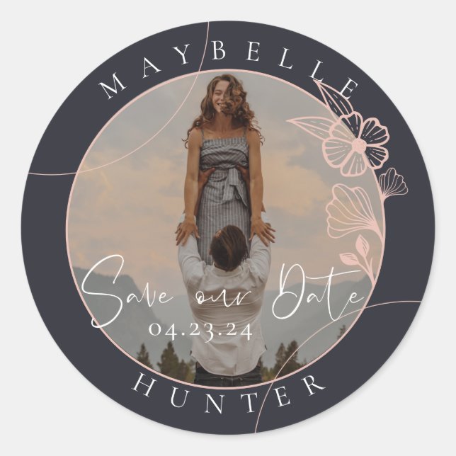 Adesivo Boho Floral Rosa Fotografia Círculo Marinho Salvar (Frente)