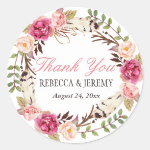 Adesivo Boho Floral Wreath Obrigado Favor Do Casamento