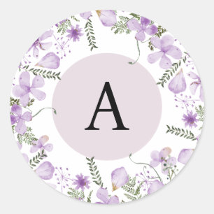 Adesivo Boho Flores Roxas Monograma Selo redondo Envelope