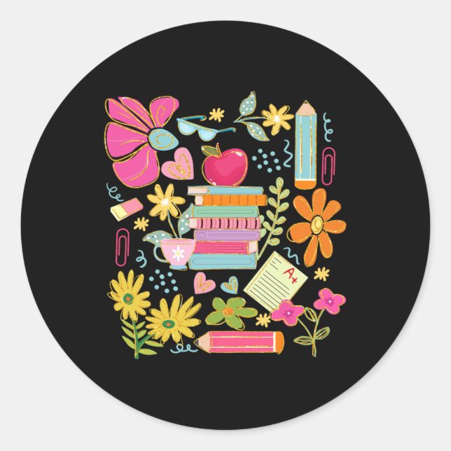 Adesivo Boho Flower Teacher Book Apple Pencil Funny Back T (Frente)