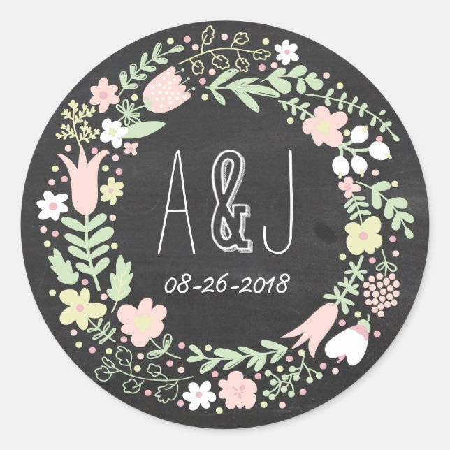 Adesivo Boho Flower Wreath Rustic Chalkboard Casamento (Frente)