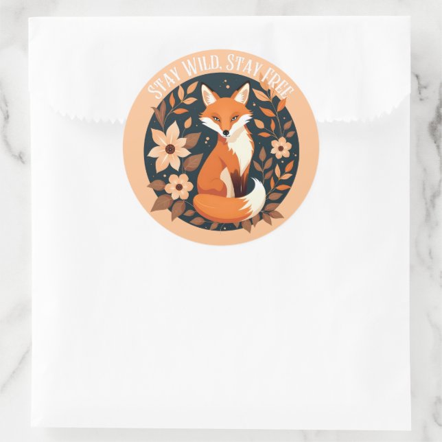 Adesivo Boho Fox "Fique Selvagem, Fique Livre" Design Wood (Bolsa)
