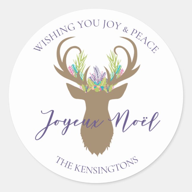 Adesivo Boho French Christmas Joy Reindeer Typografia (Frente)