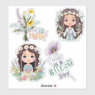 Adesivo Boho Girls with Daisies Custom-Cut Vinyl Sticker