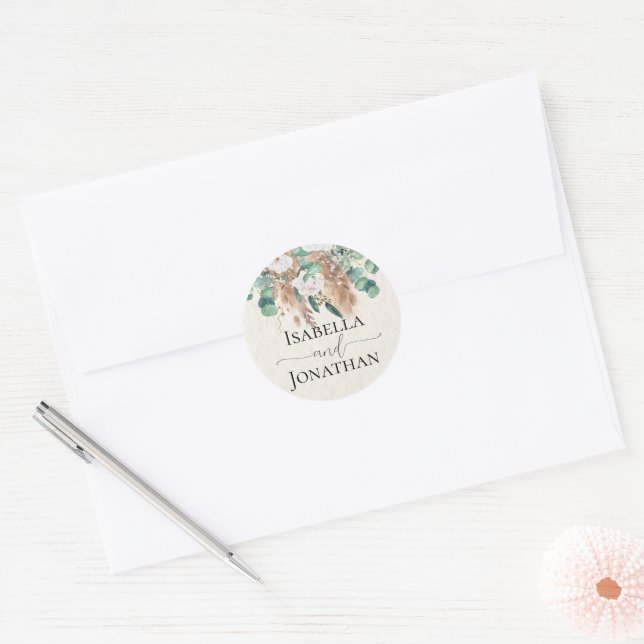 Adesivo Boho Green Beige Eucalyptus Pampas Wedding (Envelope)