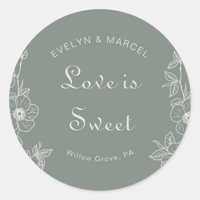 Adesivo Boho Green Floral Wedding Love is Sweet (Frente)