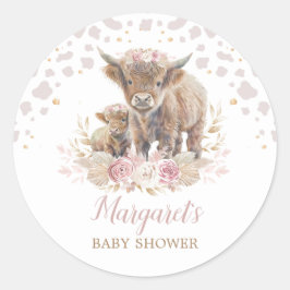Adesivo Boho Highland Cow Floral Pampas Grass Baby Girl