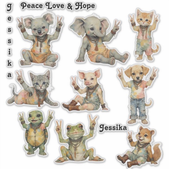 Adesivo Boho Hippie Peace Baby Animais Personalizam (Frente)