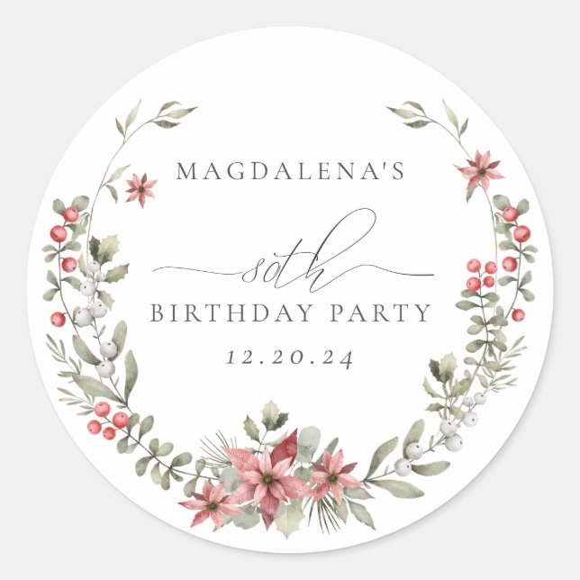 Adesivo Boho Inverno Verde Folhagem Flor Vermelha 80º Aniv (Frente)