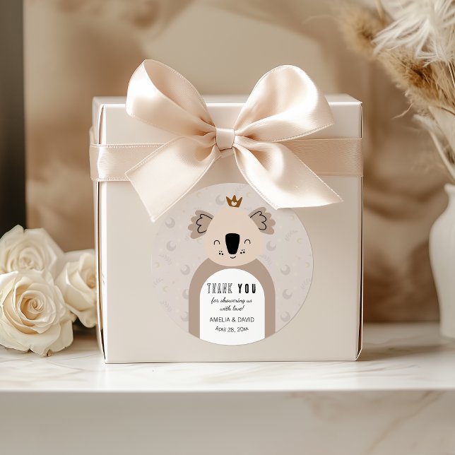 Adesivo Boho Koala Moon Star Neutral Baby Shower Thank You (Criador carregado)
