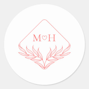 Adesivo Boho Leaf Monograma Casamento Cor-de-Rosa
