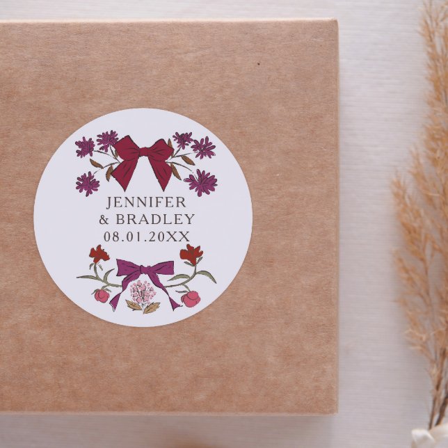 Adesivo Boho Magneta Ribbons Floral Weding Favor (Criador carregado)