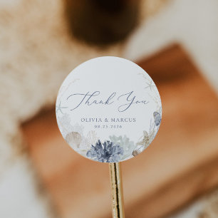 Adesivo Boho Ocean Beach Blue Weding Obrigado Favor