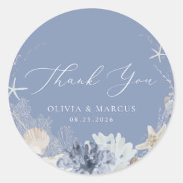 Adesivo Boho Ocean Beach Blue Weding Obrigado Favor