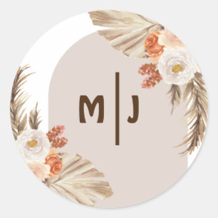 Adesivo Boho Pampas Botânico Monograma Casado