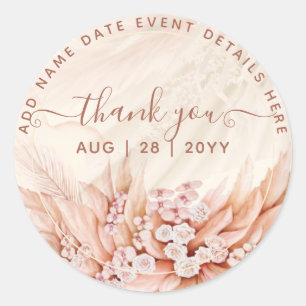 Adesivo  Boho Pampas Grass Obrigado A Favor Da Ronda Clás