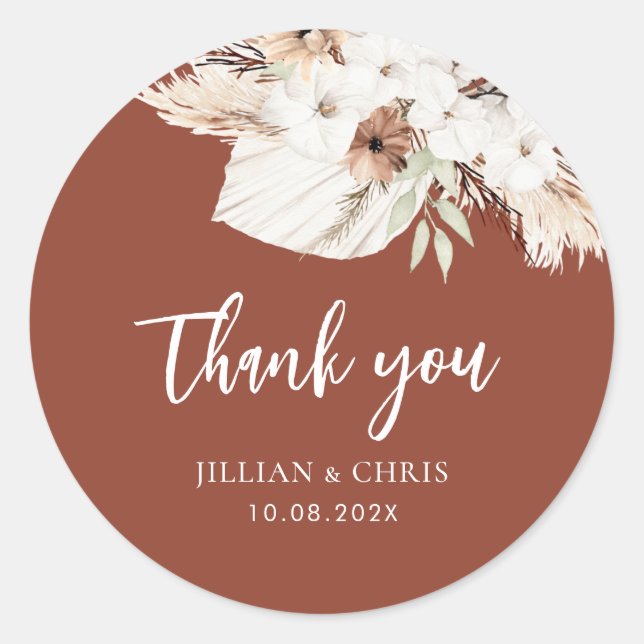 Adesivo boho pampas terracotta clássico do casamento flora (Frente)