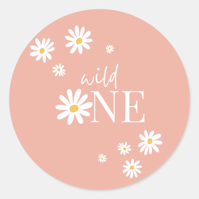 Adesivo Boho Pink Daisy Wild One primeiro aniversario (Frente)