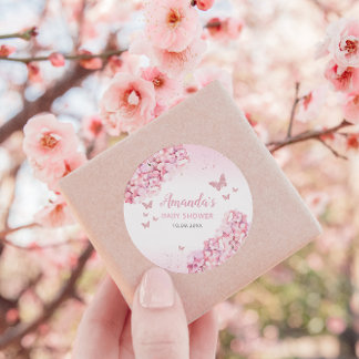 Adesivo Boho Pink Watercolor Chá de fraldas Floral Butterf