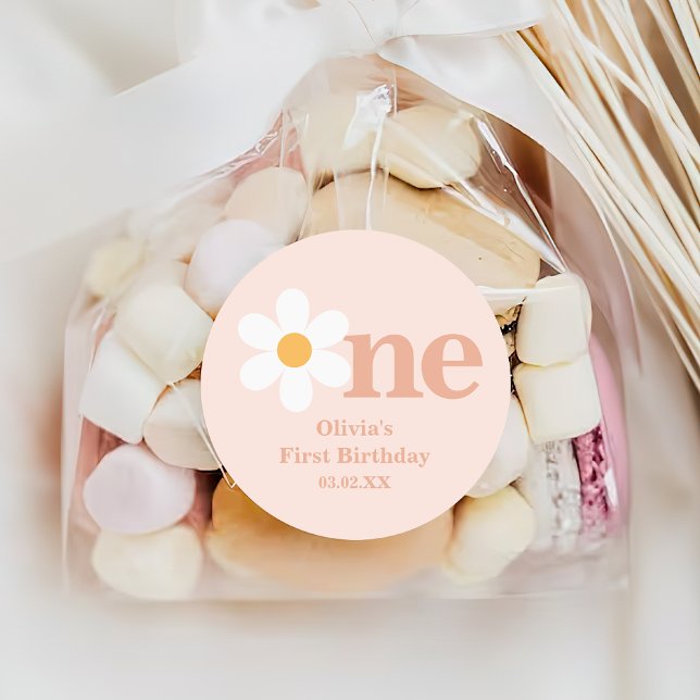 Adesivo Boho Primavera Blush Pink Daisy Um Primeiro Aniver (Criador carregado)