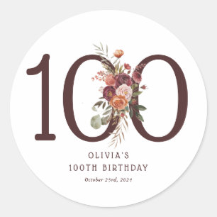 Adesivo Boho Pumpkin Outono Florido Aniversário de 100 ano