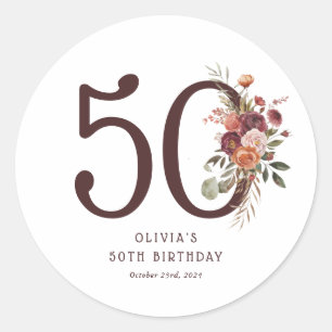 Adesivo Boho Pumpkin Outono Florido Aniversário de 50 anos