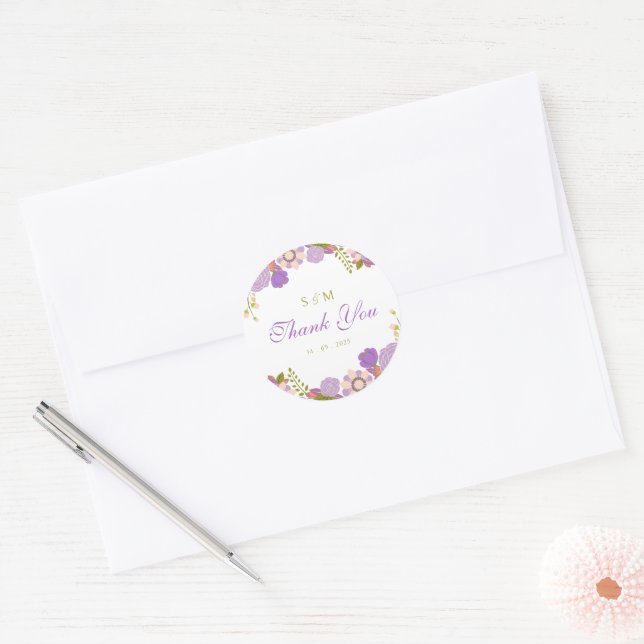 Adesivo Boho Purple Favoritos para festas Floral Casamento (Envelope)