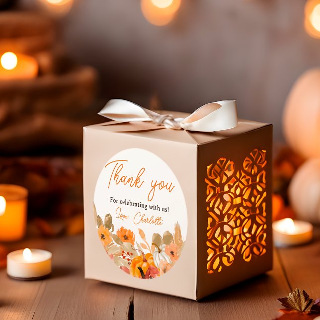 Adesivo Boho Quente chá de fraldas de queda de abóbora (Warm Boho Little pumpkin fall baby shower Classic Round Sticker)