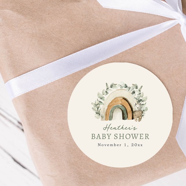 Adesivo Boho Rainbow (Boho Rainbow Classic Round Baby Shower Sticker by Painted Paperie)
