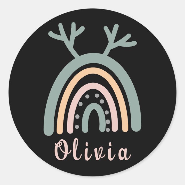 Adesivo Boho Rainbow Cute Com Nome Personalizado (Frente)