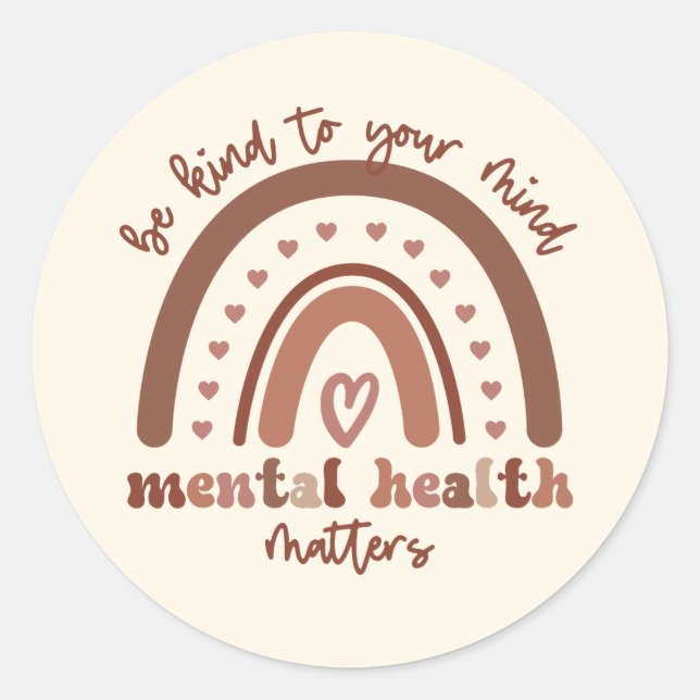 Adesivo Boho Rainbow Mental Health Seja gentil Com Sua Men (Frente)