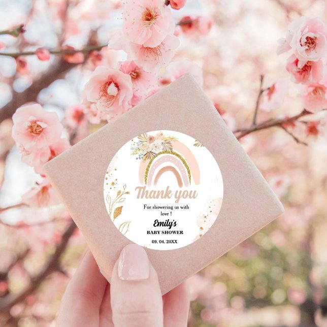 Adesivo Boho Rainbow Pampas Grass Obrigado Chá de fraldas (Criador carregado)