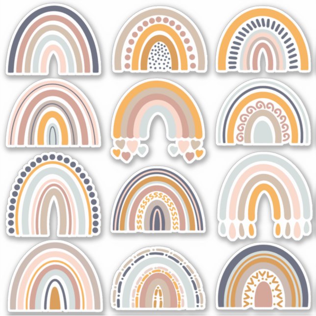 Adesivo Boho Rainbow Rustic Scrapbook 12 Stickers Bonito (Frente)