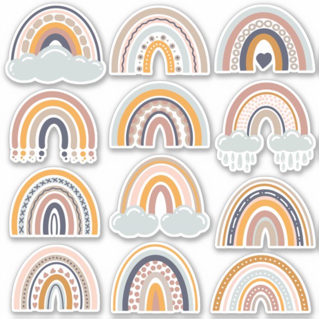 Adesivo Boho Rainbow Rustic Scrapbook 12 Stickers Bonito (Frente)