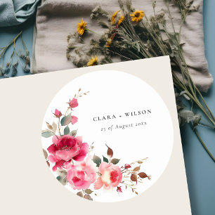 Adesivo Boho Red Pink Rose Flowers Watercolor Casamento