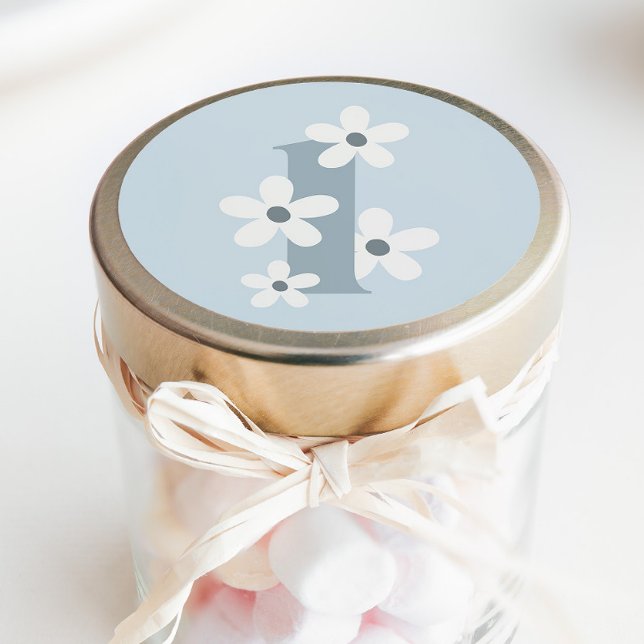 Adesivo Boho Retro Daisy 1rua Azul Groovy Aniversário (Criador carregado)