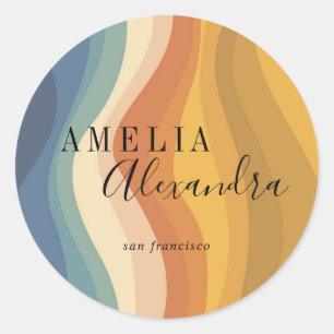 Adesivo Boho Retro Script Abstrato Wavy Lines Amarelo