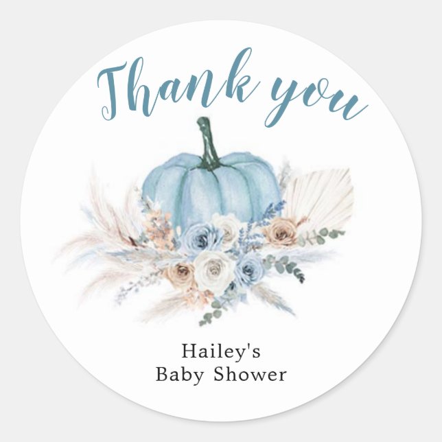 Adesivo Boho Rustic Blue Pumpkin É um Boy Fall Obrigado (Frente)