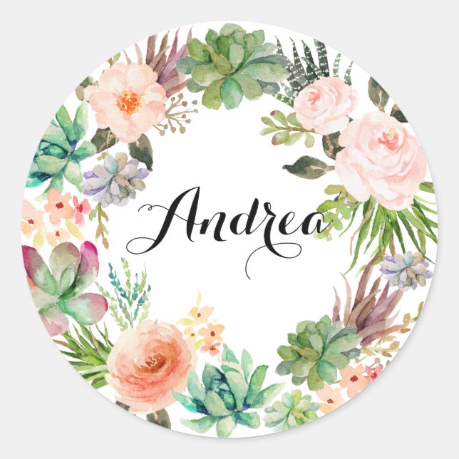 Adesivo Boho Succulents Floral Wreath Personalizado (Frente)