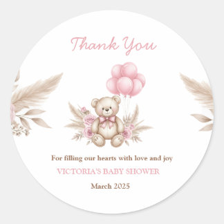 Adesivo Boho Teddy Bear Baby Shower Favor Classic Round St