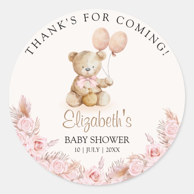 Adesivo Boho Teddy Bear Baby Shower Girl (Frente)
