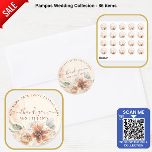 Adesivo Boho Terracotta Pampas Grass Obrigado Classe Favor