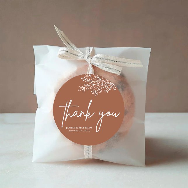 Adesivo Boho Terracotta Queimou Casamento Russo Laranja-Qu (Boho terracotta burnt orange rustic round sticker seals favors with warm charm and a personal touch)