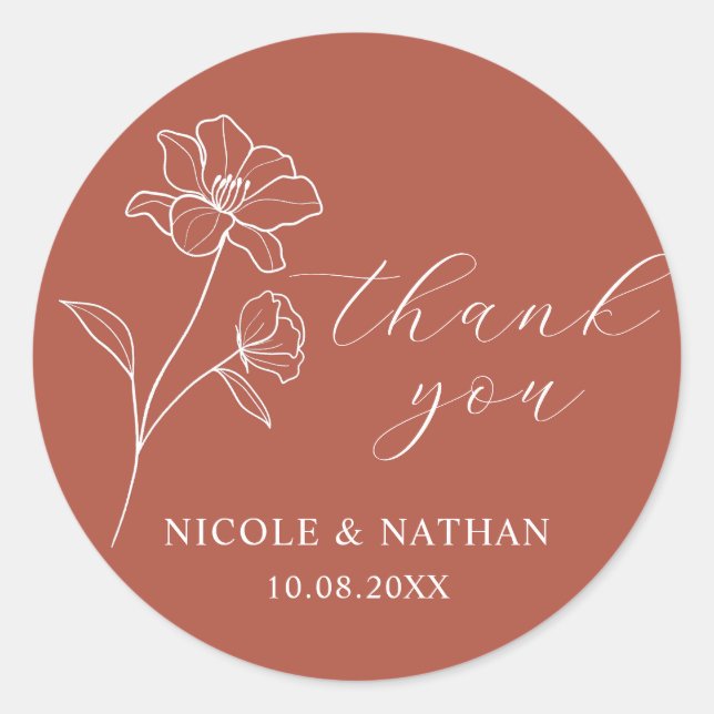 Adesivo Boho Terracotta Rustic Wedding | Floral Obrigado (Frente)