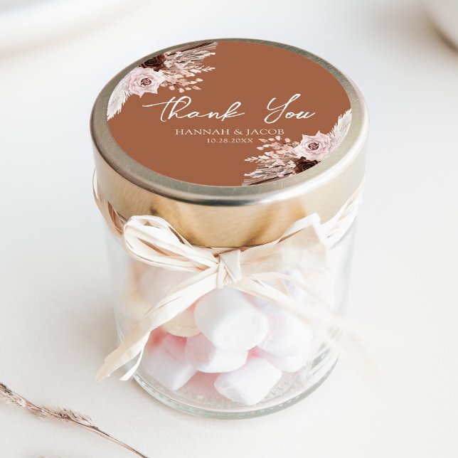 Adesivo Boho Terracotta Wedding Favor Obrigado (Criador carregado)