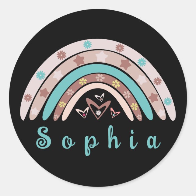 Adesivo Boho Trendy Rainbow com Nome Personalizado (Frente)